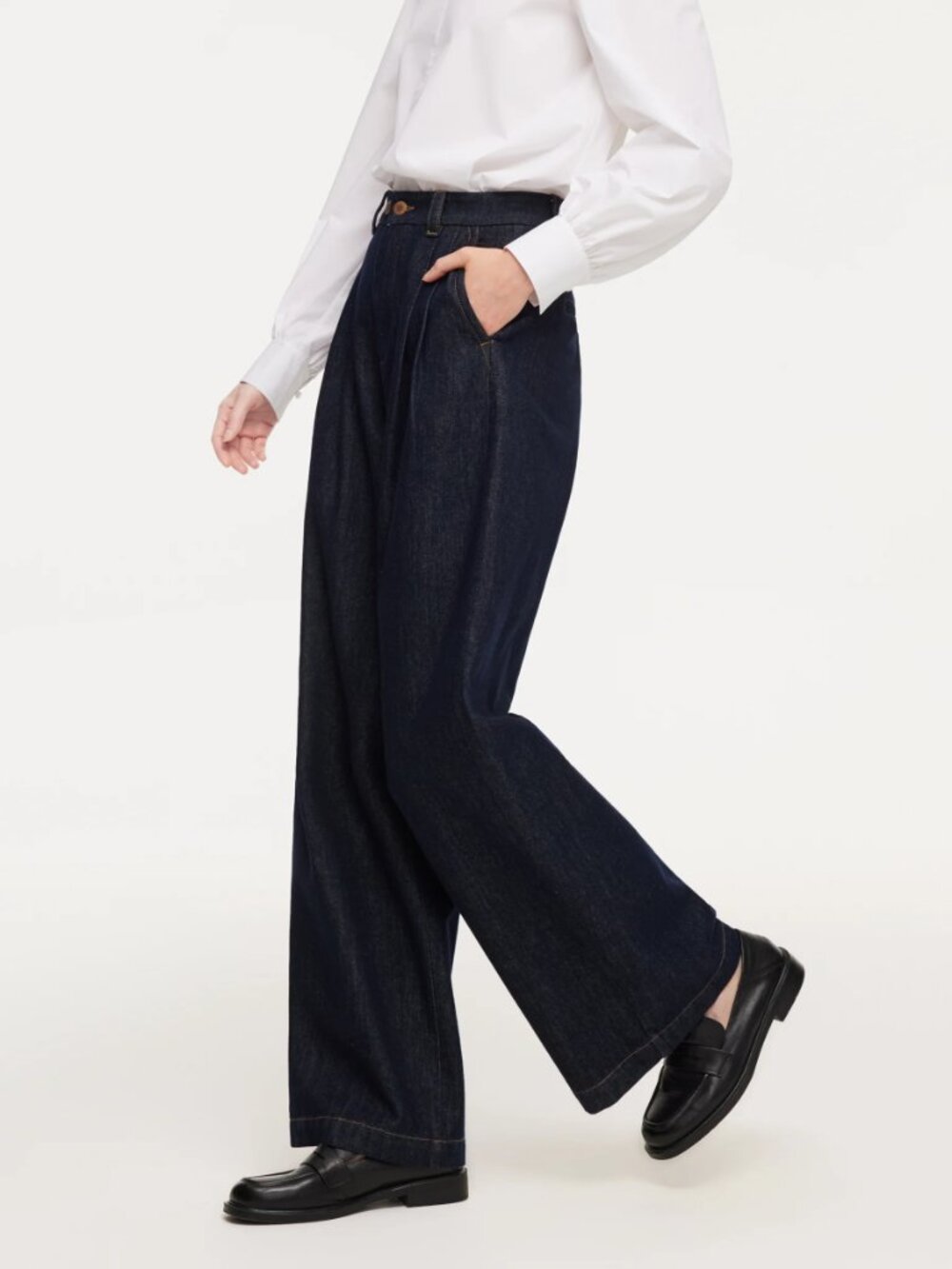 Denim Adjustable Waist Women Wide Leg Jeans - Picture 4 of 7